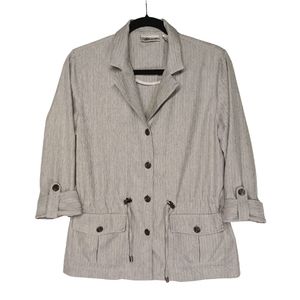 CALI AND YORK Gray Print Button Up Drawstring Waist Lightweight Jacket P Small